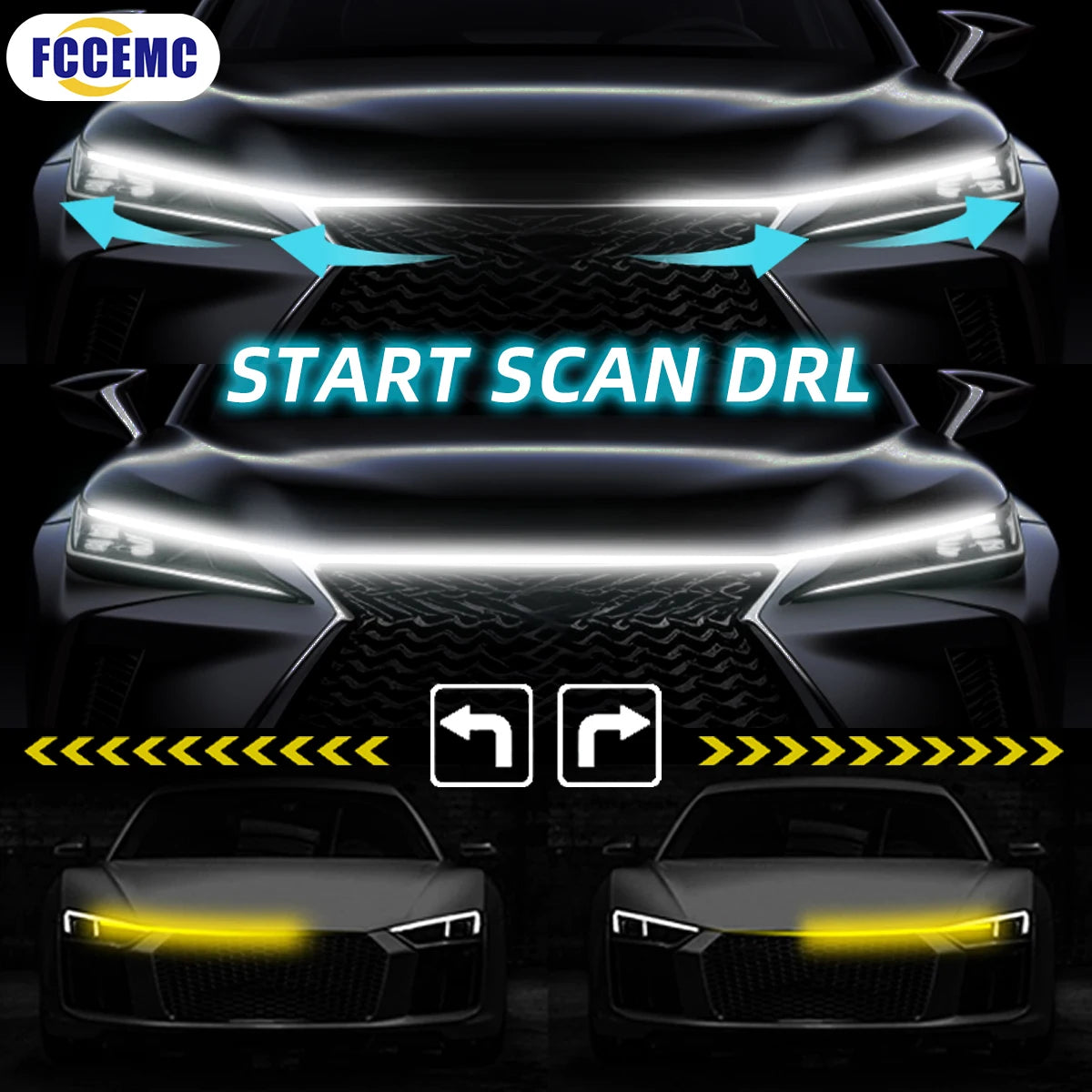 LED Car Hood Decorative Light Strip Start Scan Dynamic Ambie