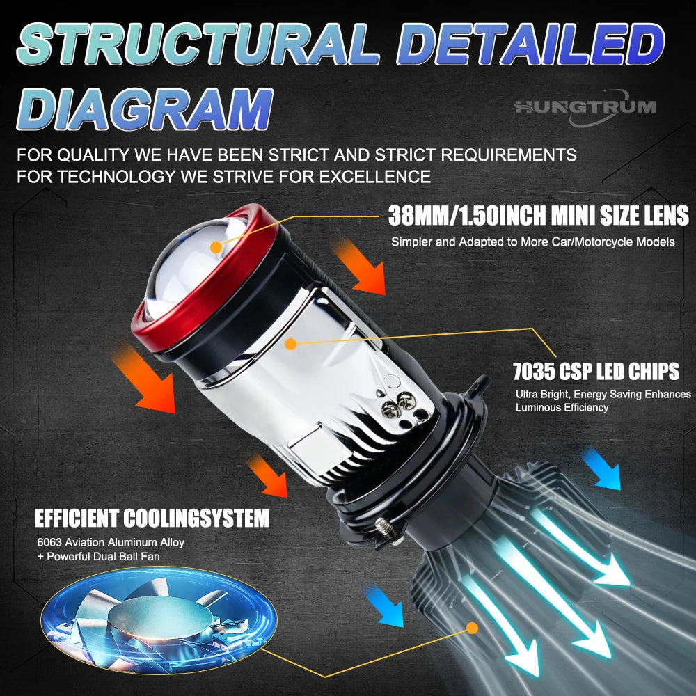 H4 Bi LED Projector Headlights Bulbs 500000LM Powerful Led C