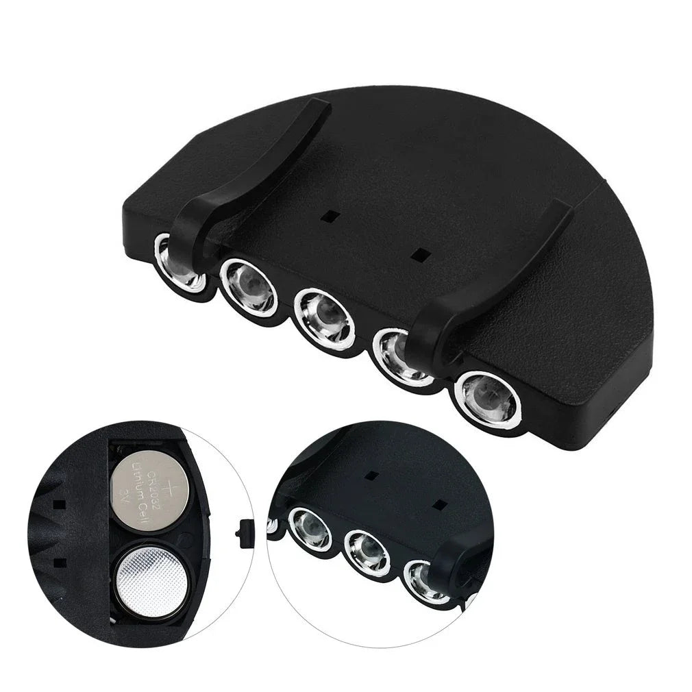 Portable 5 LED Clip Hat Light Headlamp Night Running Head Fl