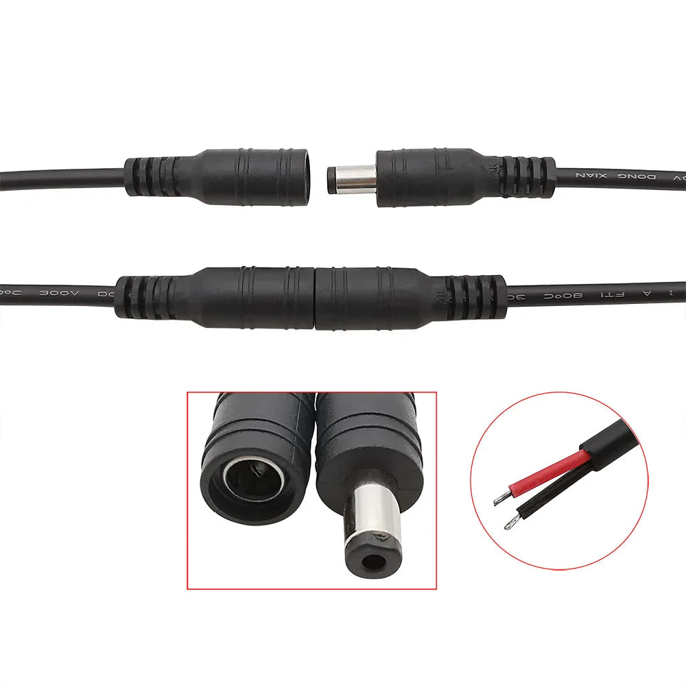 DC Power Pigtail Cable Wire 5.5mm X 2.1mm DC Male Plug / Fem