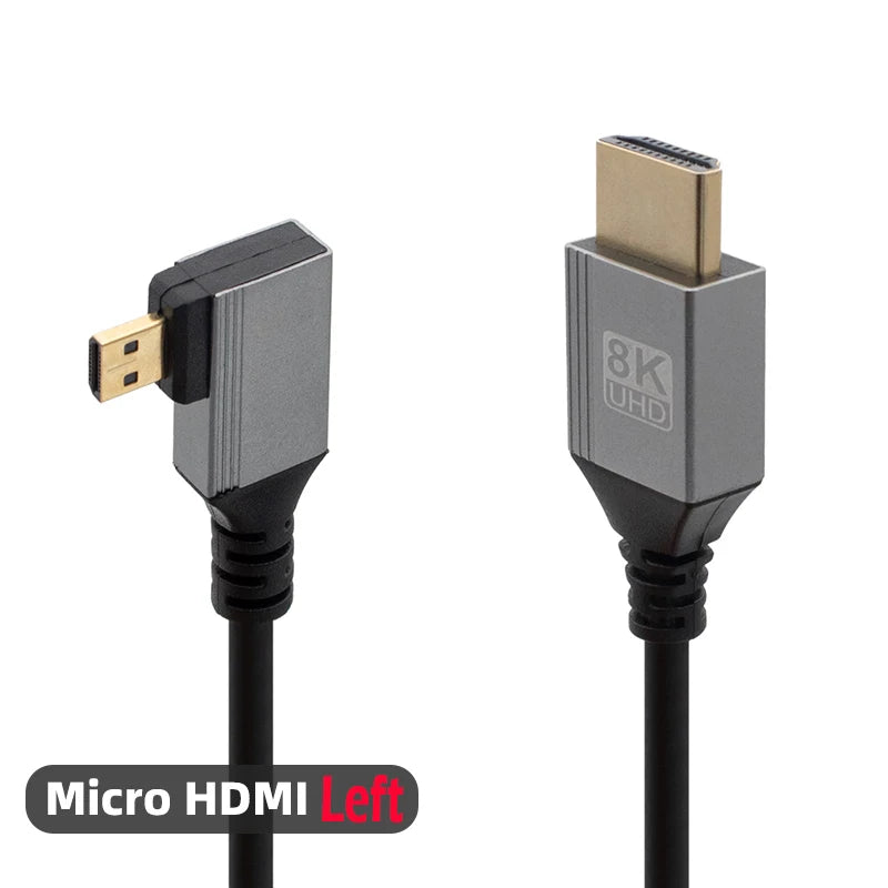 Mini/Micro HDMI-Compatible 8K UHD Cable 90 Degree Up/Down/Left/Right Angle HD Port Thin Cord for Laptop Camera Tablet Camcorder