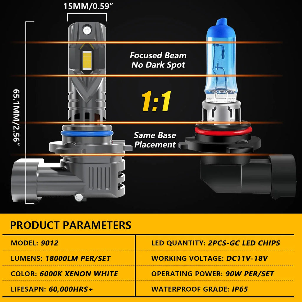Katur 2x HIR2 9012 Led Car Headlight 100W Bulb Xenon 6000K 2
