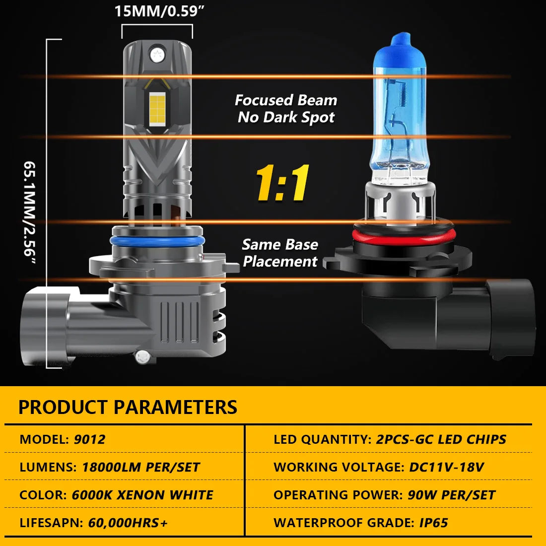 Katur 2x HIR2 9012 Led Car Headlight 100W Bulb Xenon 6000K 2