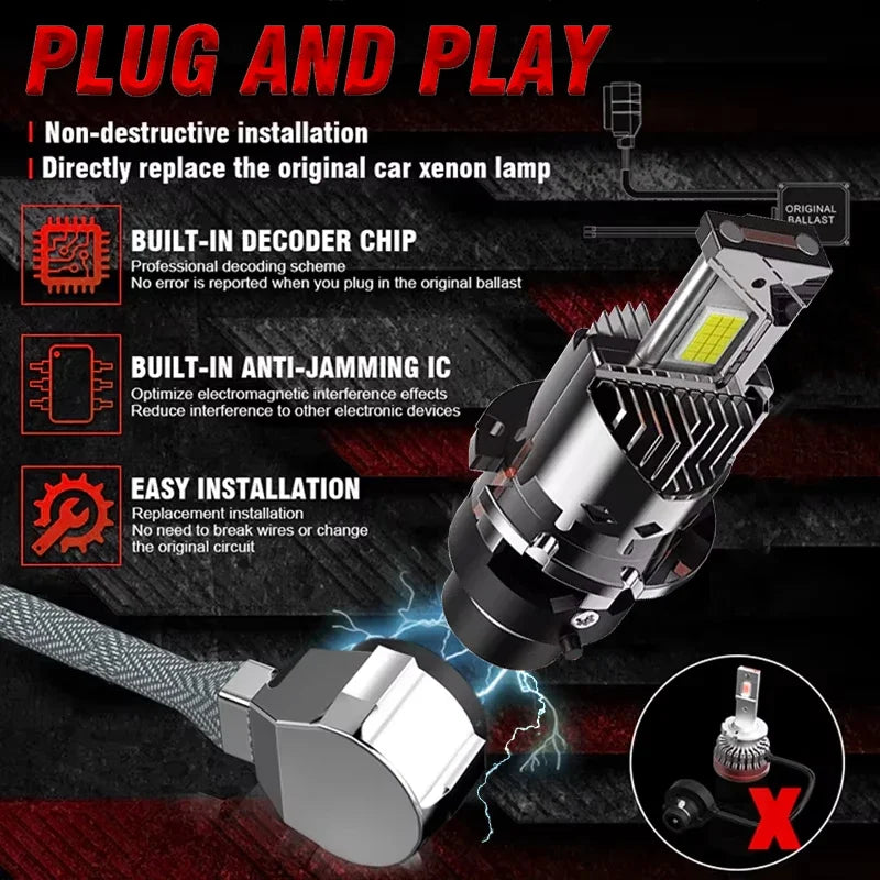 2pcs Car LED Headlight Bulbs D2S D4S 300W 30000LM 6000K D1S 