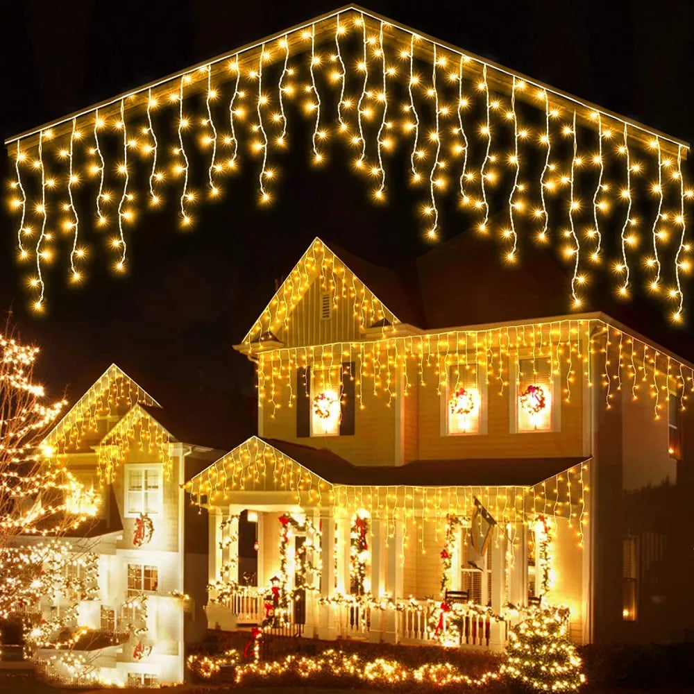Christmas Lights Outdoor Decoration 4 Meter Droop 0.4-0.6m Led Curtain Icicle String Lights New Year Wedding Party Garland Light