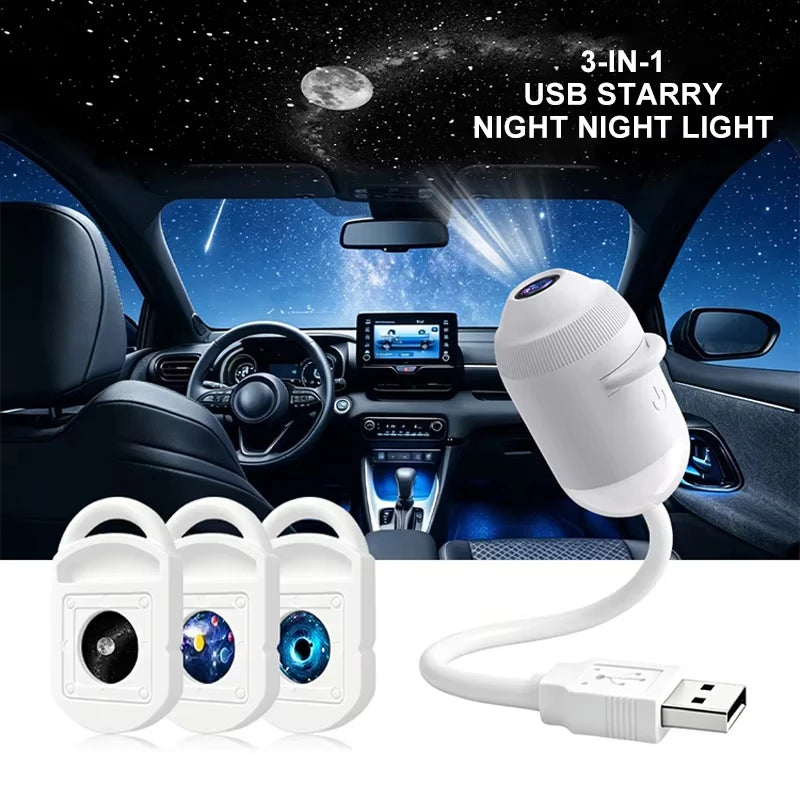 USB Starry Sky Projector Night Light 360 Adjustable Galaxy Atmosphere Lamp for Car Interior Home Bedroom Romantic Nightlight
