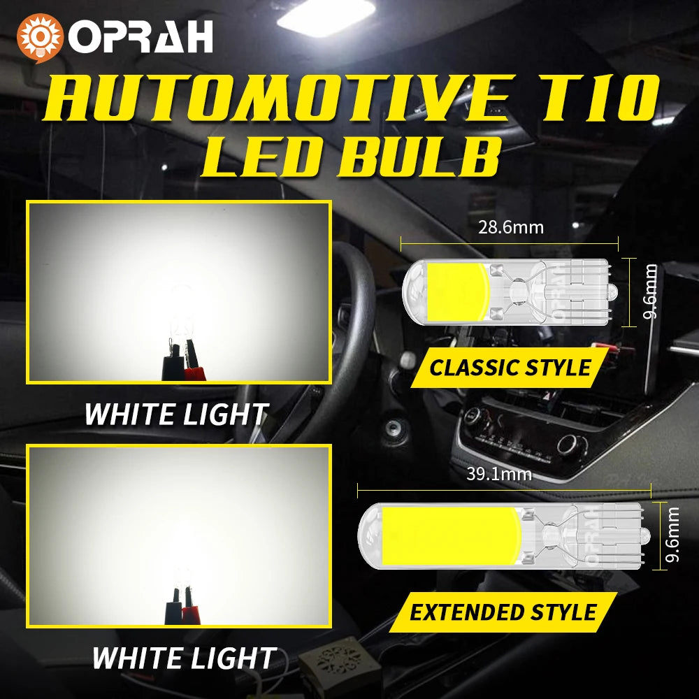 2pcs LED W5W T10 Car Lights COB Glass Interior Signal Lamps 