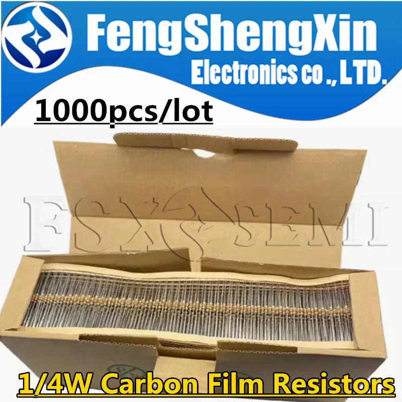 1000PCS 1/4W Carbon Film Resistors 5% 1R-10M 10R 47R 100R 22