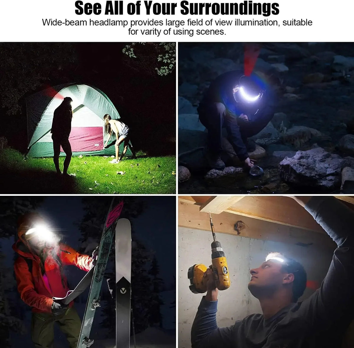 LED Headlamp Rechargeable Headlamps Flashlight Wide Beam Wat