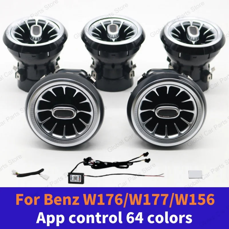 For Mercedes-Benz A CLA GLA W176 W117 W156 Led Car Air Vents Turbine Nozzle 12/64 Colors Ambient Light Kit Colors Vents Car Part