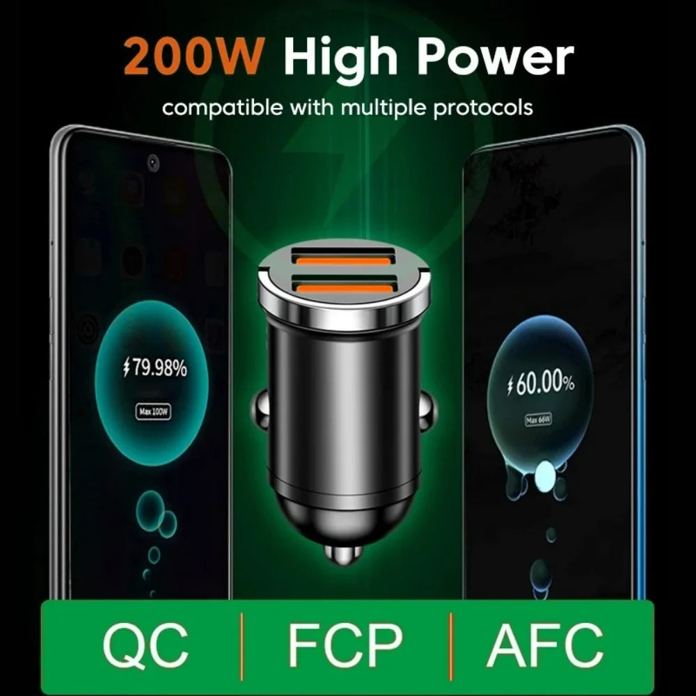 Car 66/100/200W Dual Port Mini USB Charger Ultra Fast Chargi