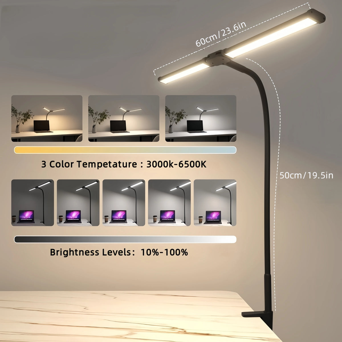 Double Head LED Desk Lamp Dimmable PC Monitor Light USB Tabl