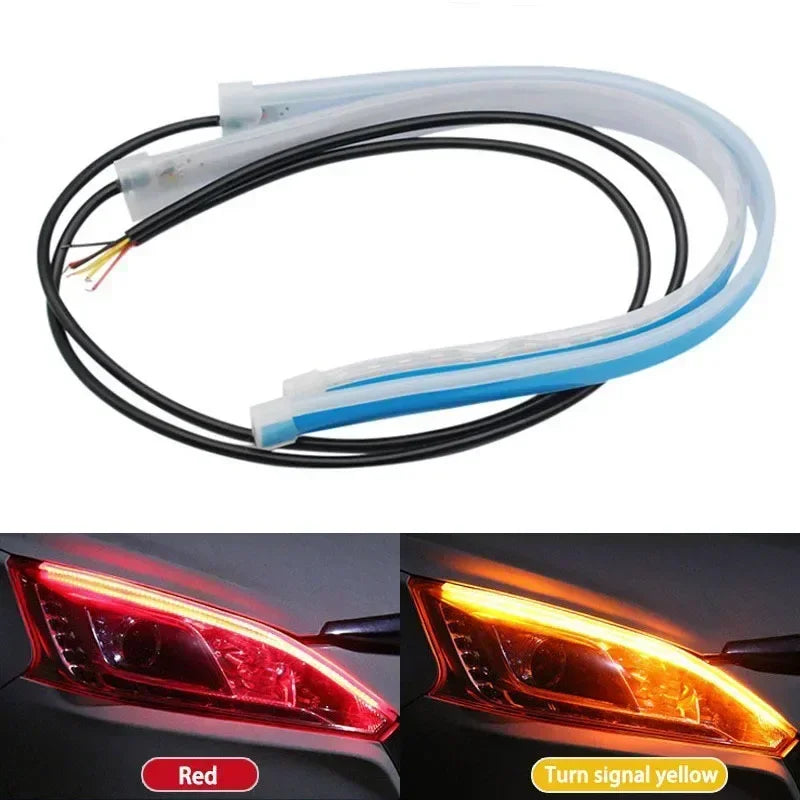 2Pcs 12V Led Guide Strip Headlight for Car Daytime Running Lights Turn Signal Bulb DRL Sequential Switchback 30cm/45cm/60cm
