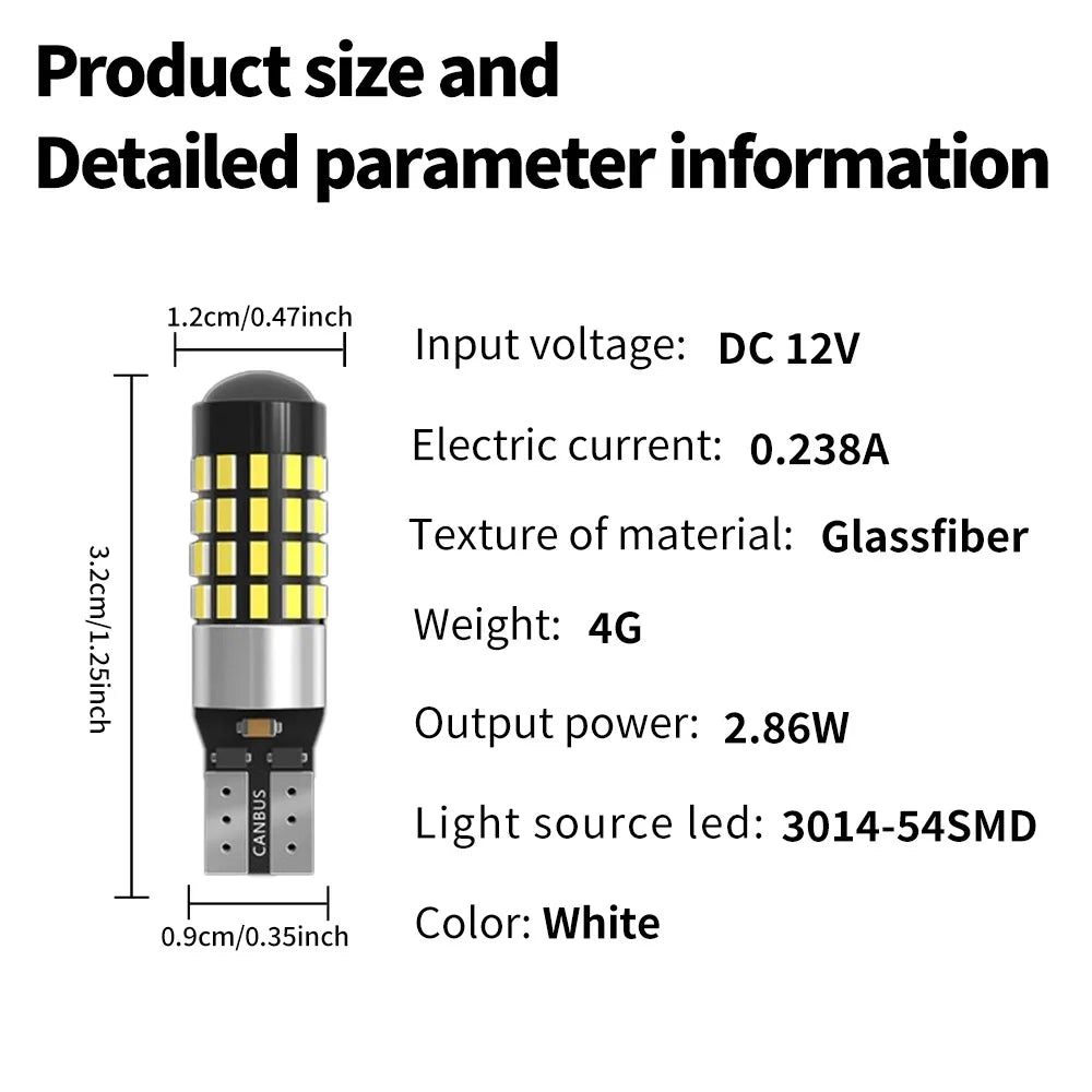 2pcs T10 W5W 194 501 Led Canbus No Error Car Interior Light 