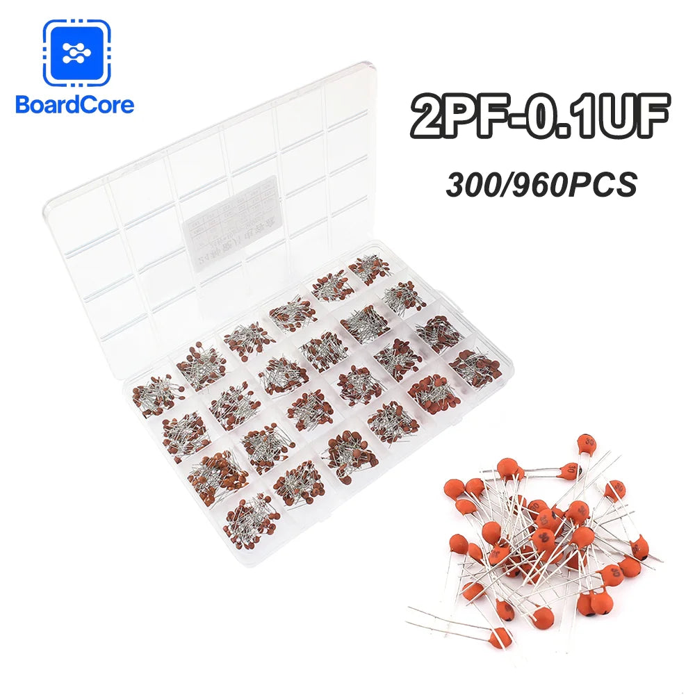 300pcs/960pcs Ceramic Capacitor Set 50V 2pF-0.1uF Electronic