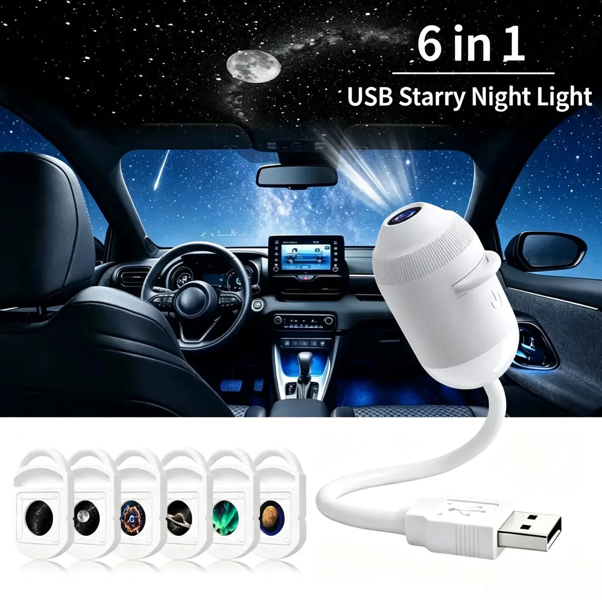 2 in 1 Rotatable Galaxy Starry Sky Sunset Projector Lamp Wiring Free Portable Car Home Atmosphere Light Adults Gift