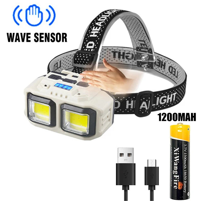 Powerful LED Induction Headlamp Type-C Charge 4 Lighting Modes Head Flashlight Waterproof Camping Fishing Mining Headlight