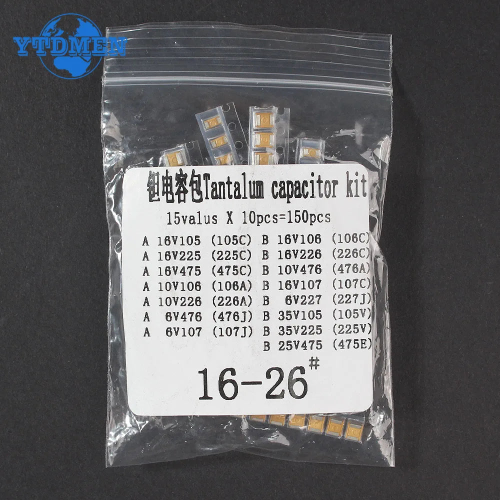 150PCS SMD Tantalum Capacitor Assortment Kit 1uf-220uf A/B C