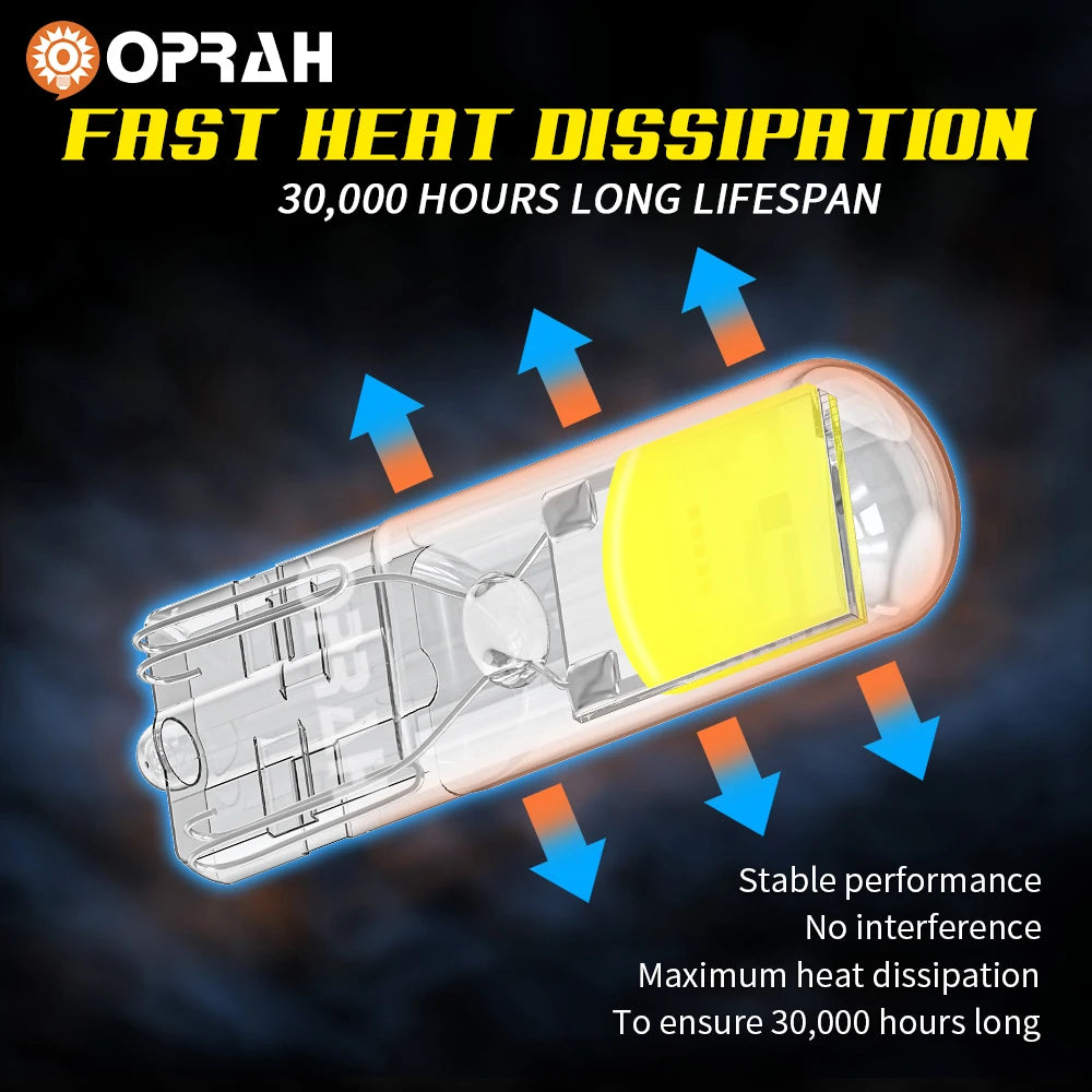 2pcs LED W5W T10 Car Lights COB Glass Interior Signal Lamps 