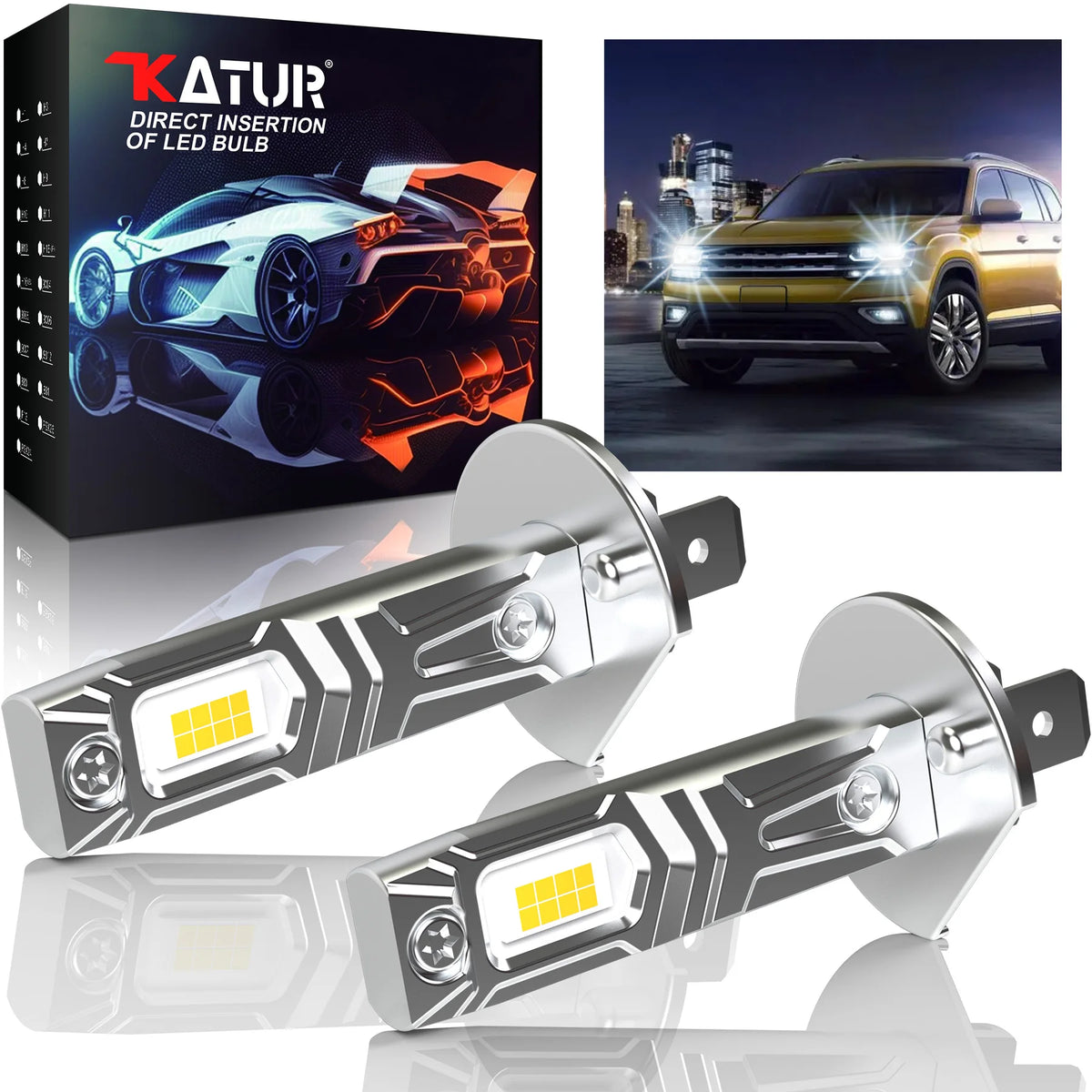 Katur 2Pcs Upgrade H1 LED Headlight Bulb Canbus Nonpolarity 