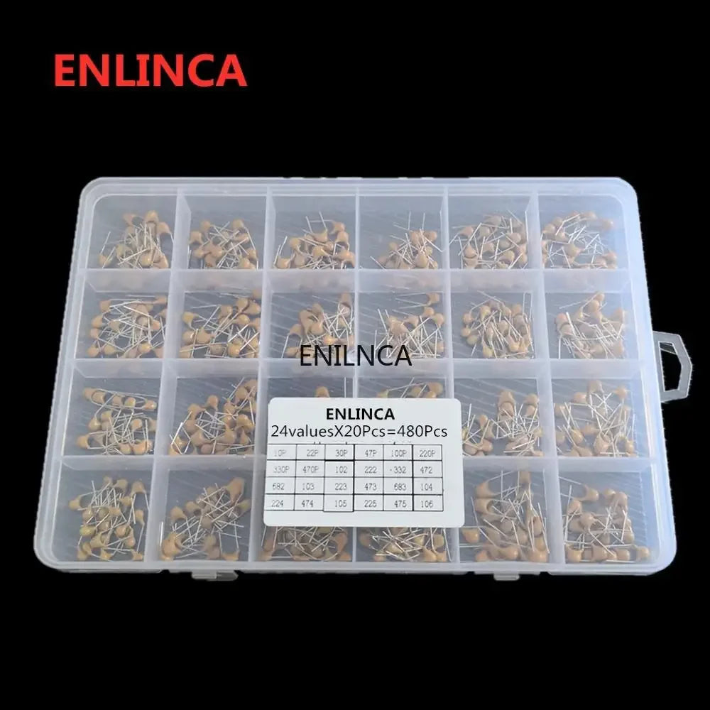 24values 20pcs 480pcs Monolithic Ceramic Capacitor 10pF 10uF
