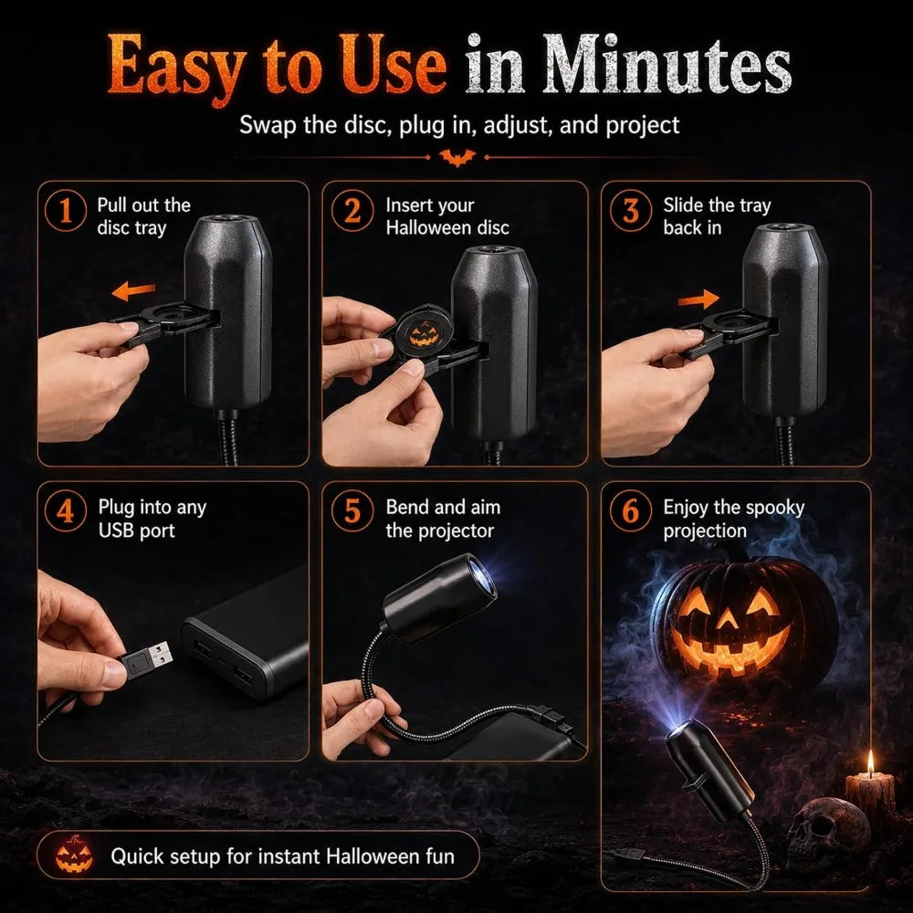 USB Projector Light Halloween Ghost Skull Night Light Switch
