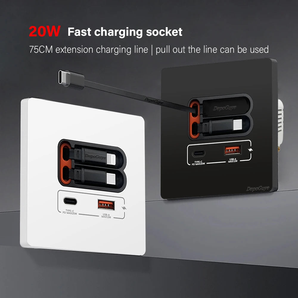 EU Universal 20W USB C Smart Socket Panel With Dual Type-c F