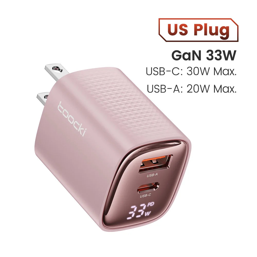 Toocki 33W GaN USB C Charger Digital Display PD Fast Charging For iPhone 15 14 Max Pro iPad For Xiaomi Poco Samsung S23 Charger