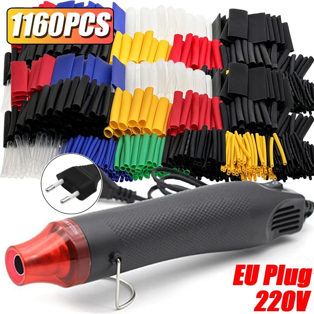 1160/580/164PCS Heat Shrink Tubing Kit 2 1 Shrinkable Wire Shrinking Wrap Connect Cover Cable Repair Protection with Hot Air Gun