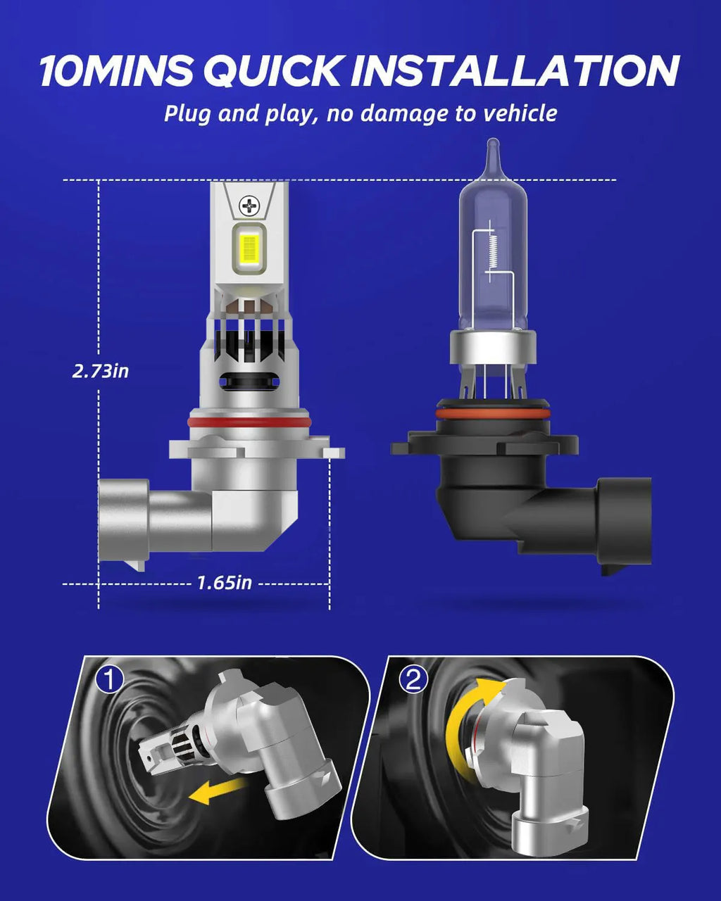 2Pcs LED Car Light Bulbs 9005/HB3 9006/HB4 50000Lm 120W CSP 