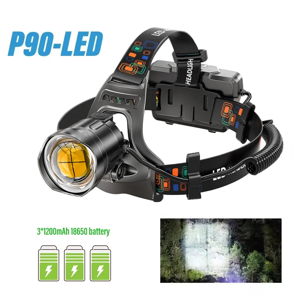 Super Bright LED Headlamp with XHP90 Lamp Beads Waterproof H