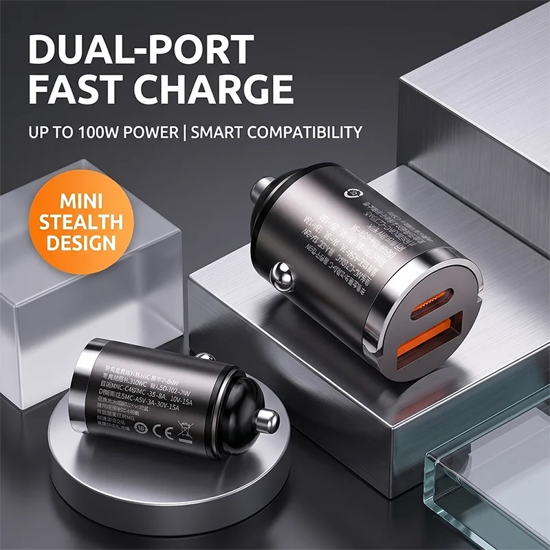 Mini Super Car Charger USB C Dual Port Fast Charging Adapter