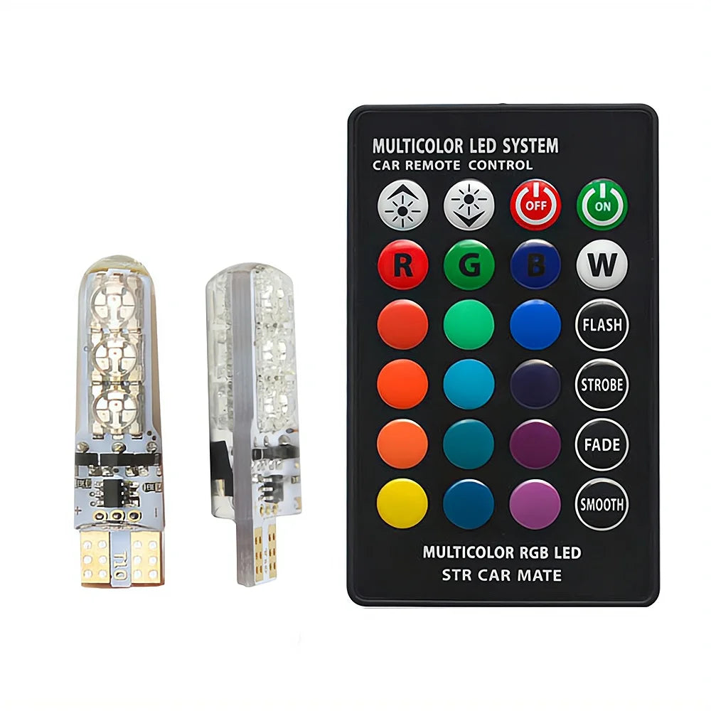 2/4pcs T10 W5w RGB LED Remote Controller RGBW 391 6SMD Clearance Festoon Dome Reading Light Wedge Side Signal Lamp Discoloration