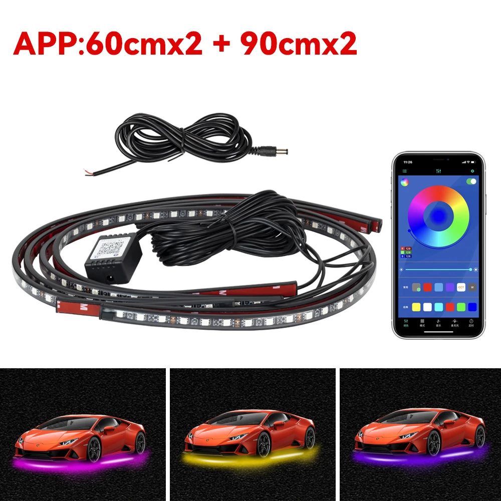 4IN1 LED Strip Car Bottom Underglow Light Flexible LED Underbody Light Auto Decorative Ambient Atmosphere Lamp DRL For Car 12V