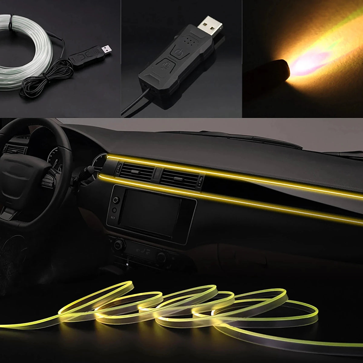 2/3/4/5M RGB Car Interior Ambient LED Light Strip Invisible 