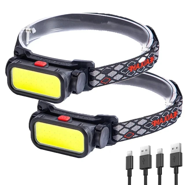 Portable Powerful LED Headlamps 4 Modes USB Rechargeable COB Headlight with Red Light Waterproof Night Fishing Head Lamp Torch
