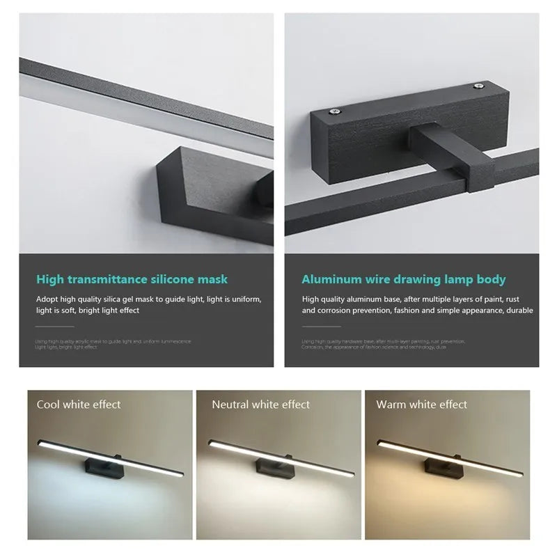 Led Mirror Lights Wall Lamps Bathroom Waterproof White Black