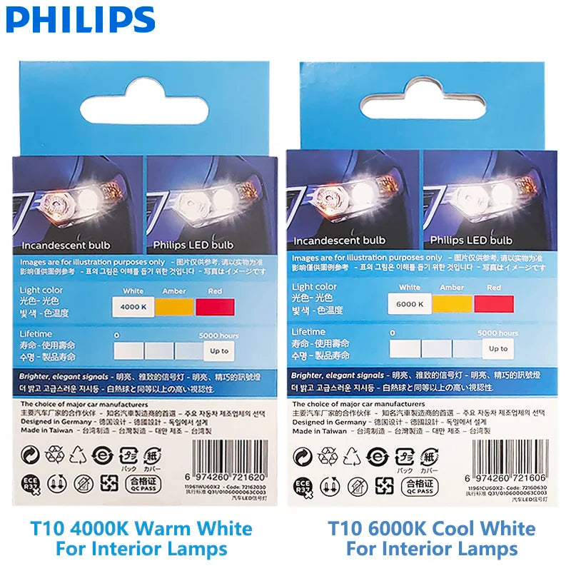 Philips LED T10 W5W Ultinon Pro6000 4000K 6000K White Bright