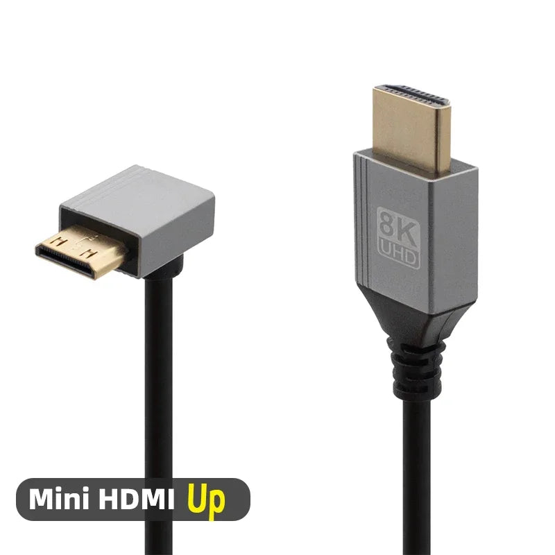 Mini/Micro HDMI-Compatible 8K UHD Cable 90 Degree Up/Down/Left/Right Angle HD Port Thin Cord for Laptop Camera Tablet Camcorder