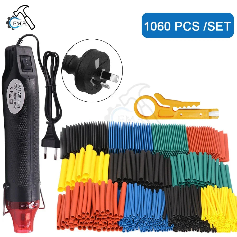 656/1060pcs Heat Shrink Tube With 300W Hot Air Guns Kit EU US 110V 220V Heat Shrink Tubing Kit 2 1 Cover Cable Repair Protection