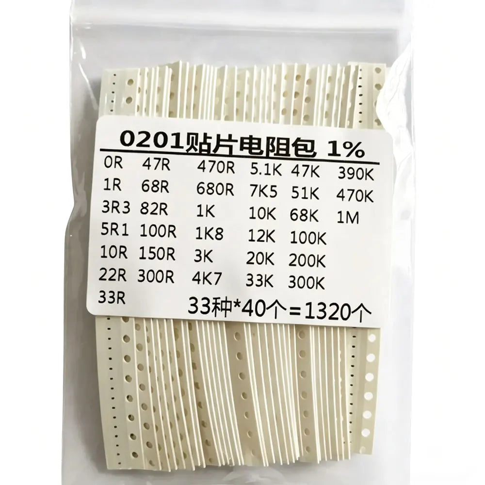 0201 0402 0603 0805 1206 1210 2512 Resistor Kit 33 ValuesX20 660PCS Pack Sample Kit Assorted 1K 10 150R 330 470 1.8 3 4.7k 5.1k