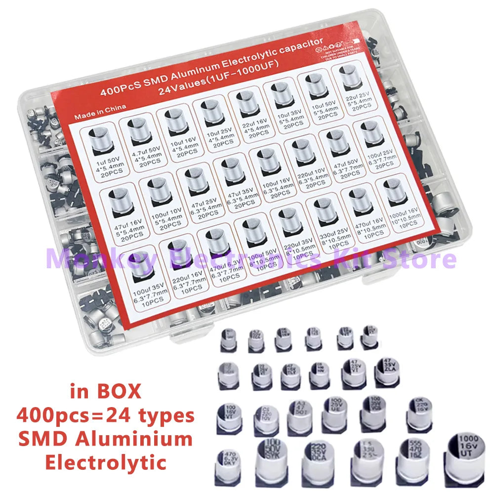 400PCS SMD Aluminu Electrolytic Capacitor Kit condensadores 