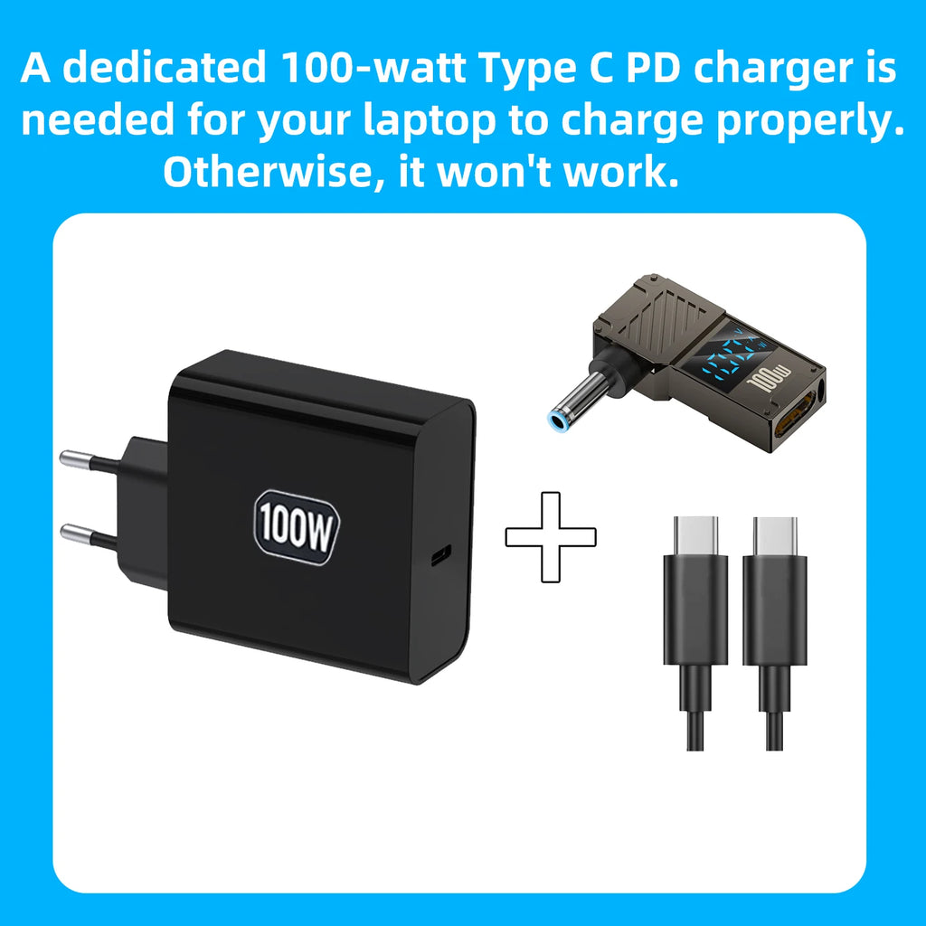 LED Display PD 100W Laptop Power Supply Adapter Charger Conn