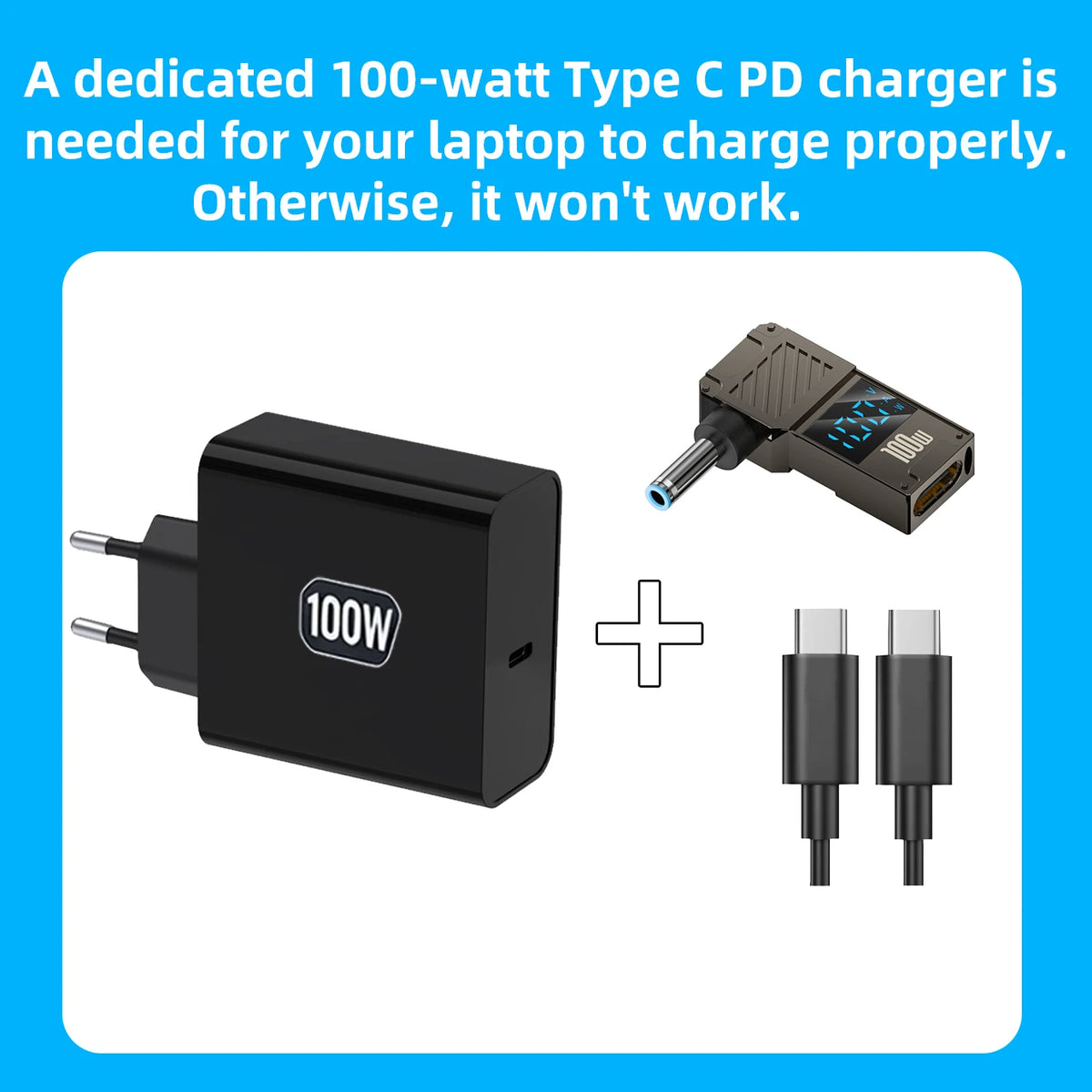 LED Display PD 100W Laptop Power Supply Adapter Charger Conn