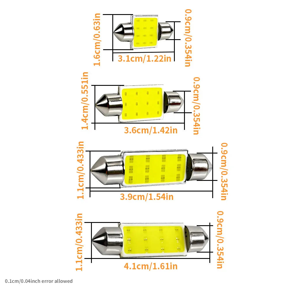 2PCS Powerful COB LED Festoon 31/36/39/41MM Signals 6000K Pl