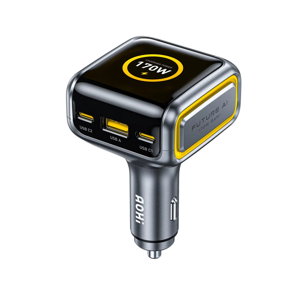AOHI THE FUTURE Car Charger AI PD GAN+ 170W 3-Port LED Displ