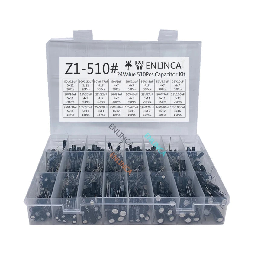 510Pcs/lot 24 Values10V/16V/25V/50V (0.1uF 1000uF)Electrolyt