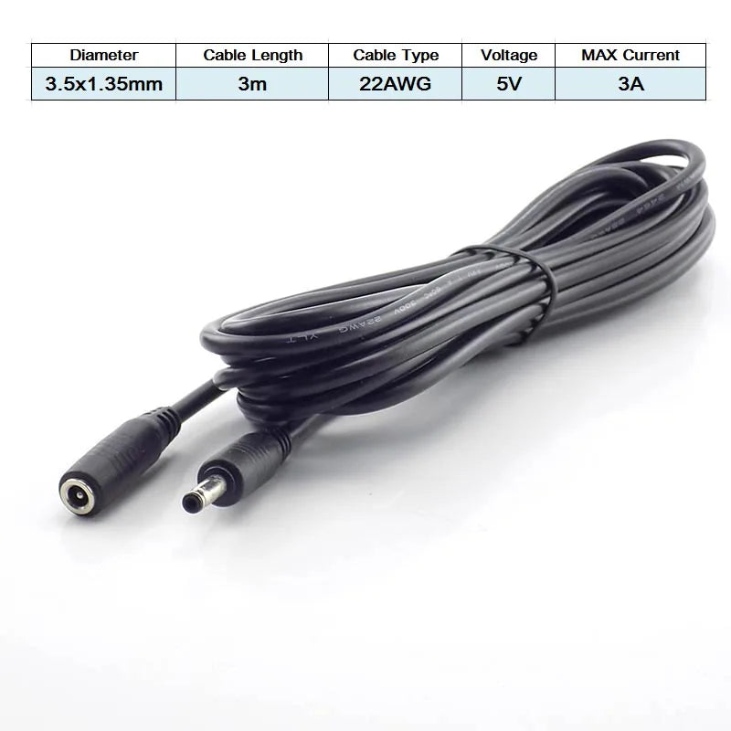 DC Female to Male Extension Cord 5V 2A 3.5x1.35mm / 12V 5A 5.5x2.1mm Plug Jack Connector Cable Power Supply Adapter Line