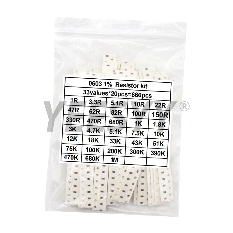 660pcs 0603 0805 1206 0402 0201 1% SMD Chip Resistor Assorte