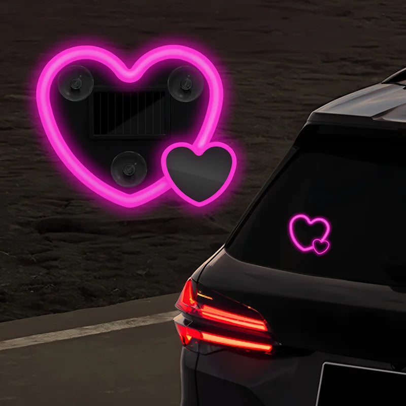 Solar Powered Car Neon Light Wireless Cute Heart Shaped Led 
